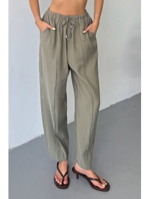 Feela Moda Kadın Modal Cupra Beli Lastikli Çımalı Şalvar Pantolon 2019