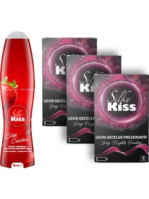 Silky Kiss Aromalı Gece Paketi 2 – Çilek Kayganlaştırıcı Jel ve 3 Kutu Uzun Geceler Prezervatif