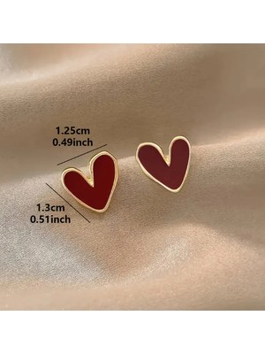 Aysilce Kırmızı Kalpli Altın Kenarlı Küpe