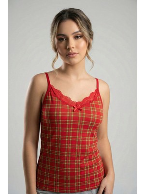 Jenika Desenli Pamuklu Ip Askılı Atlet - Zarif Dantel Yaka