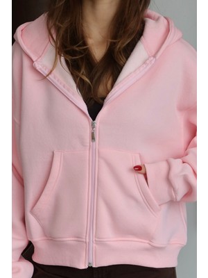 Balenbi Kadın 3 Iplik Içi Polarlı Kapüşonlu Oversize Sweat Hırka 1110