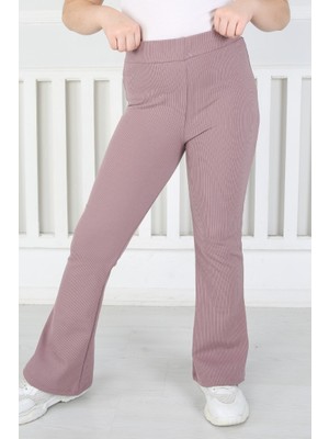 Moresun Ispanyol Paça Birinci Kalite Fitilli Kumaş Mürdüm Kız Çocuk Günlük Tayt