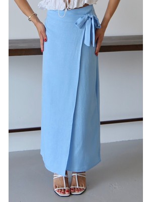 Balenbi Kadın Belden Bağlamalı Keten Karışımlı Dokuma Etek 1106