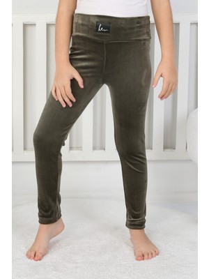 Moresun Likralı Kadife Kumaş Arma Detaylı Kız Çocuk Günlük Tayt