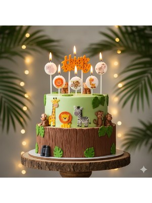 Safari Happy Birthday 6 Lı Mum Doğum Günü Parti Seti Süsü Mumu
