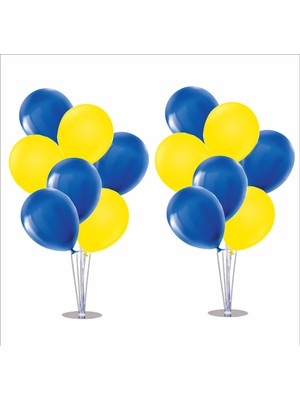 Zenviva 2 Adet Ayaklı Balon Standı 7li Set, 14 Adet Taraftar Sarı-Lacivert Balon