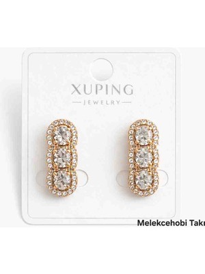 Xuping Jewelry Xuping Rose Gold Rodyum Kaplama Üç Taşlı Baget Kadın Küpe