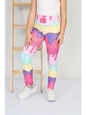 Moresun Şardonlu Fitilli Kumaş Baskılı Sarı Kız Çocuk Günlük Tayt