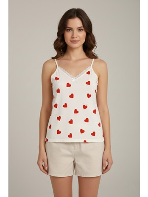 Jenika Desenli Pamuklu Ip Askılı Atlet - Zarif Dantel Yaka