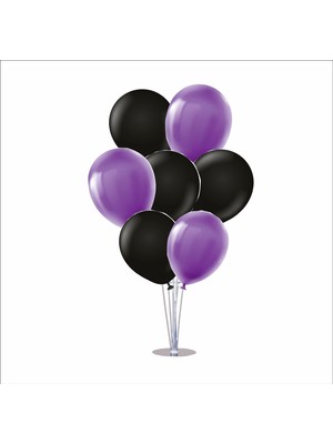 Zenviva Ayaklı Balon Standı 7li Set, 7 Adet Mor, Siyah Balon