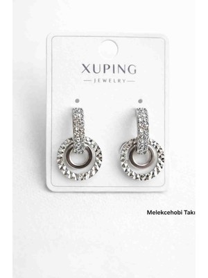 Xuping Jewelry Xuping Premium Zirkon Taşlı Çift Halka Geometrik Kadın Küpe