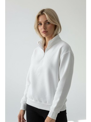 Balenbi Kadın 3 Iplik Içi Polarlı Yarım Fermuarlı Oversize Sweatshirt 1112