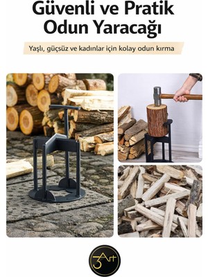 3art Metal Dekorasyon Odun Kırma Standı - Baltalı Odun Bölme Aparatı - Bahçe & Şömine Için Dayanıklı Odun Kesme Sehpası