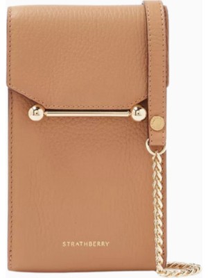 Strathberry Mosaic Caramel Deri Phone Pouch Çanta, Şık ve Kompakt Tasarım