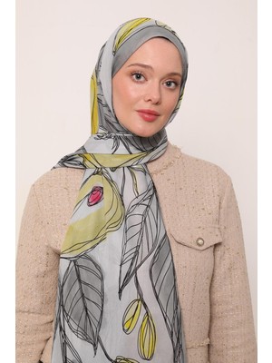 Gri Luvensara Yaprak Desen Flora Şal
