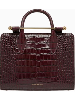 Strathberry Mini Bordo Kroko Deri Lüks Tote Çanta, Zamansız ve Şık Tasarım