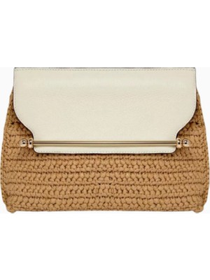 Strathberry Stylist Crossbody Raffia ve Vanilya Dana Deri Lüks Çanta, Günlük ve Gece Kullanım