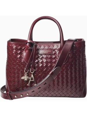 Aspinal Of London Midi London Burgundy Woven Deri Tote Çanta, Lüks ve Şık Tasarım