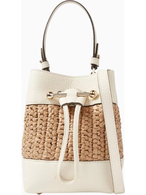Strathberry Osette Krem Raffia ve Deri Bucket Çanta, Lüks ve Çok Yönlü Tasarım