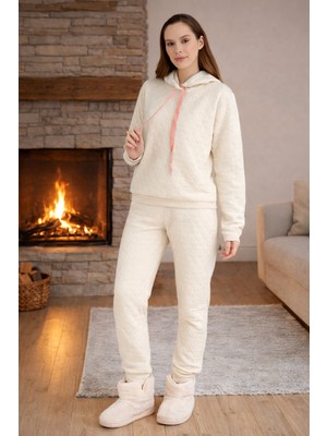 Aydoğan Kadın Kapüşonlu Uzun Kol Kalın Kumaş Pijama Takımı 240437 BEJ01