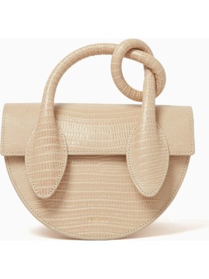 Yuzefi Pretzel Deri Çapraz Çanta, Kertenkele Desenli, Altın Donanımlı, El Yapımı