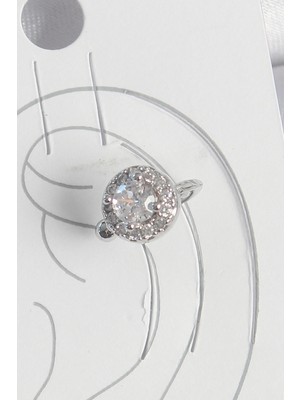 Shopwave Pirinç Gümüş Renk Zirkon Taşlı Kadın Kıkırdak Model Küpe - TJ-BKP10559