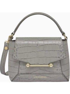 Strathberry Nano Mosaic Gri Croc Deri Top Handle Lüks El ve Omuz Çantası
