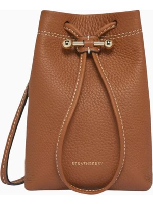 Strathberry Osette Kahverengi Grain Deri Pouch Çanta, Zarif ve Fonksiyonel Tasarım
