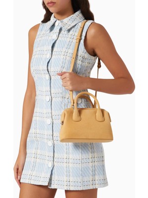 Mini Boat Nubuk Kahverengi Çanta, Çerçeveli Modern El ve Omuz Çantası