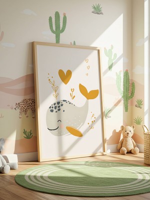 Fuart.Co Gülümseyen Balina Dijital Baskı Çocuk Odası Posteri (Çerçevesiz) DAFU