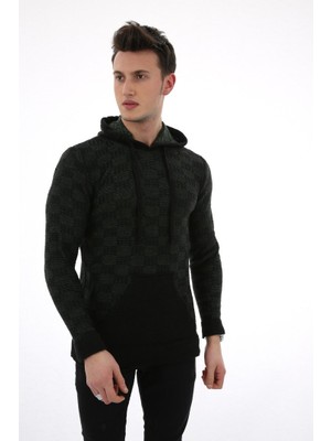 Moresun Erkek Desenli Kapşonlu Cepli Günlük Triko Kazak