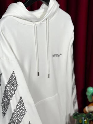 Off-White Beyaz Stripe Detaylı Oversize Hoodie