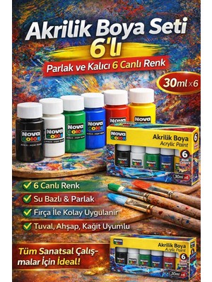 Anı Ofis Kırtasiye 6’lı Akrilik Boya Seti 30 ml – Canlı Renkler, Su Bazlı, Çok Amaçlı Boya