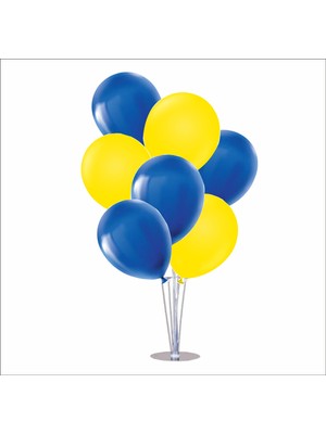Zenviva Ayaklı Balon Standı 7li Set, 7 Adet Taraftar Sarı-Lacivert Balon