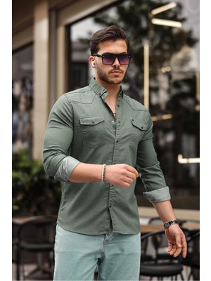 Comstar Slim Fit Çıtçıtlı Çift Cep Kot Gömlek