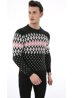 Moresun Desenli Siyah Kalın Kışlık Günlük Triko Kazak