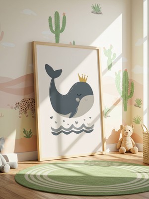 Fuart.Co Taçlı Balina Dijital Baskı Çocuk Odası Posteri (Çerçevesiz) DAFU