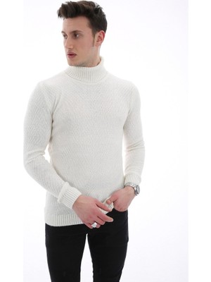 Moresun Boğazlı Beyaz Kalın Kışlık Günlük Triko Kazak
