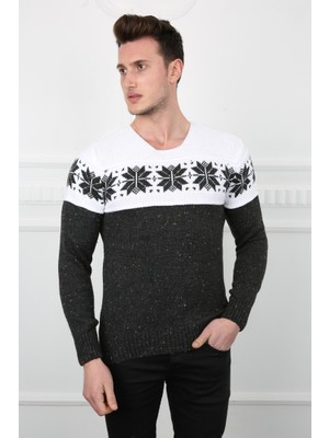 Moresun Erkek Kar Desenli Kışlık Kalın Günlük Triko Kazak