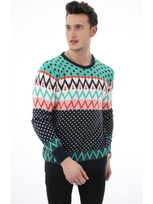 Moresun Desenli Sıfır Yaka Kalın Erkek Günlük Triko Kazak