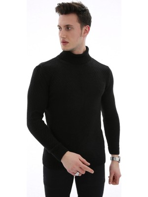 Moresun Boğazlı Siyah Kalın Kışlık Günlük Triko Kazak