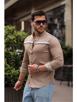 Comstar Slim Fit Ön Şerit Detaylı Çıtçıtlı Kot Gömlek