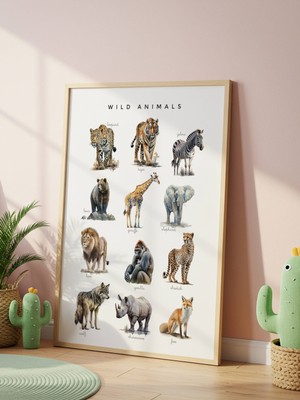 Fuart.Co Wild Animals Dijital Baskı Çocuk Odası Posteri (Çerçevesiz) DAFU