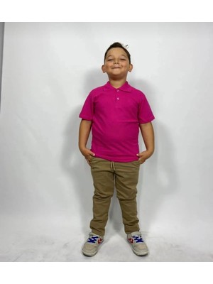 Ümitteks İş Ve Okul Kıyafetleri Unısex Penye Polo Yaka Fuşya Kısa Kollu Okul Tişörtü