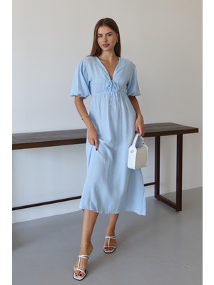 Balenbi Kadın Hafif Transparan Basic Önden Bağlamalı Müslin Elbise 1105