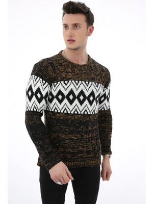 Moresun Örgü Desenli Kahve Kalın Kışlık Günlük Triko Kazak