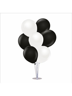 Zenviva Ayaklı Balon Standı 7li Set, 7 Adet Taraftar Siyah-Beyaz Balon