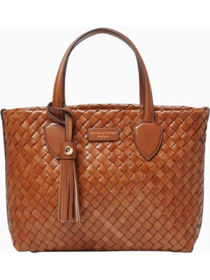 Aspinal Of London Small Island Kahverengi Woven Deri Tote Çanta, Şık ve Zarif Tasarım
