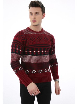 Moresun Çok Renkli Desenli Kalın Kışlık Erkek Günlük Triko Kazak