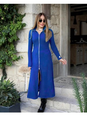 byasafkids Kadın Uzun Kollu Önden Fermuarlı Ithal Krep Elbise